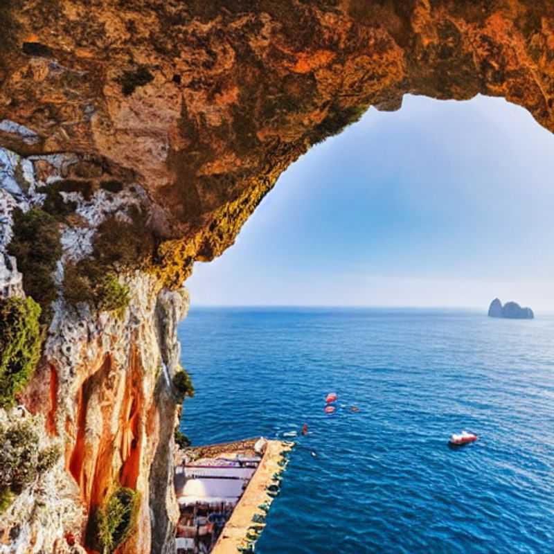 Casais apaixonados explorando a deslumbrante Grotta Azzurra em Capri, Itália, durante as férias de primavera, um paraíso de cores e romance.