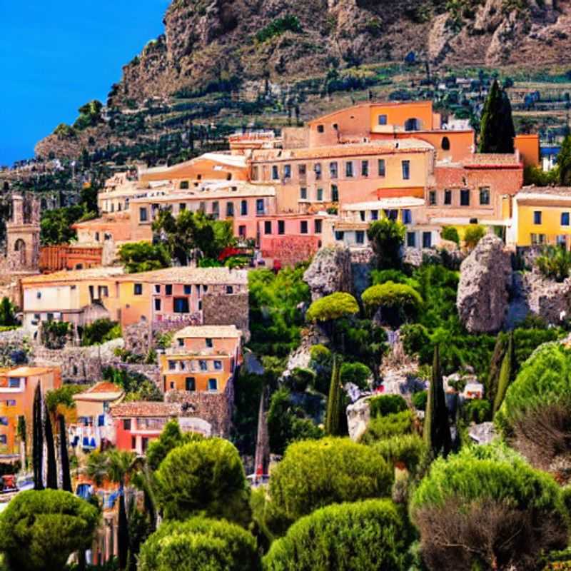 Vue imprenable sur la mer Ionienne depuis Taormine, Italie, avec son théâtre antique baigné par le soleil printanier - une destination idéale pour les vacances de Pâques!