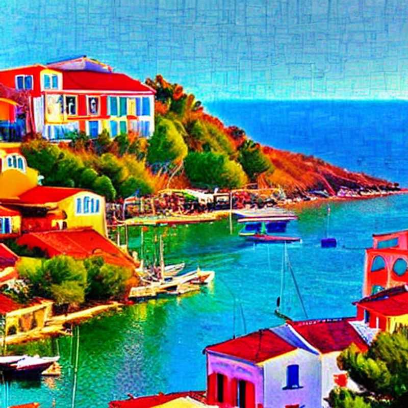 Des vacanciers profitant du soleil printanier sur une plage de Skopelos, Grèce, avec l'église d'Agios Ioannis Kastri perchée au loin - une destination idéale pour une escapade pendant les vacances de printemps !