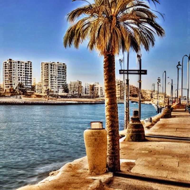 Deux jeunes femmes riant sous le soleil printanier de Limassol, Chypre, avec en arrière-plan la mer azur et une promenade animée, profitant pleinement de leur escapade de printemps.