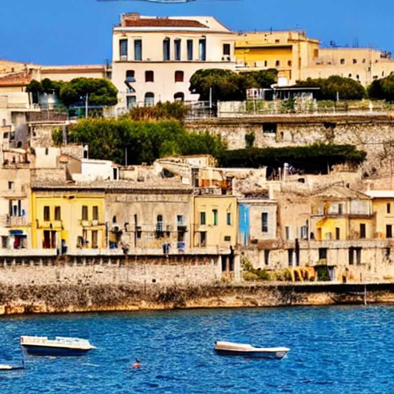 Casal explorando as ruínas banhadas pelo sol de Siracusa, Itália, em um dia perfeito de primavera: mistério antigo e romance moderno se encontram sob o céu azul siciliano.
