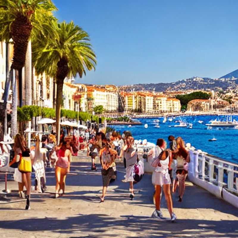 Deux jeunes femmes riant et prenant des photos sur la Croisette ensoleillée, profitant pleinement de leur Spring Break à Cannes, France. (Two young women laughing and taking photos on the sunny Croisette, fully enjoying their Spring Break in Cannes, France.)