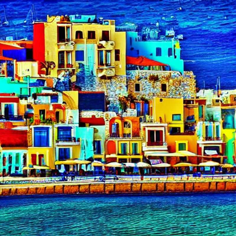 Vue pittoresque de Réthymnon, Grèce, au printemps : profitez du soleil, des fleurs et de l'ambiance vibrante pendant vos vacances de printemps ! (Picturesque view of Rethymno, Greece, in springtime: soak up the sun, the flowers, and the vibrant atmosphere during your spring break!)