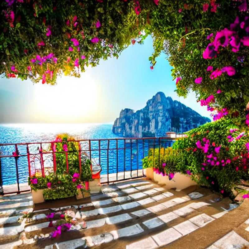 Deux amis admirant les Faraglioni emblématiques depuis les jardins d'Auguste à Capri, sous le soleil printanier italien.