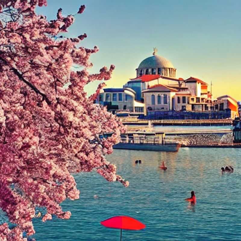 Deux étudiants profitant du soleil printanier à Thessalonique, en Grèce, avec vue imprenable sur la mer Égée, lors de leur séjour pour les vacances de printemps. (Two students enjoying the spring sunshine in Thessaloniki, Greece, with a breathtaking view of the Aegean Sea, during their spring break stay.)