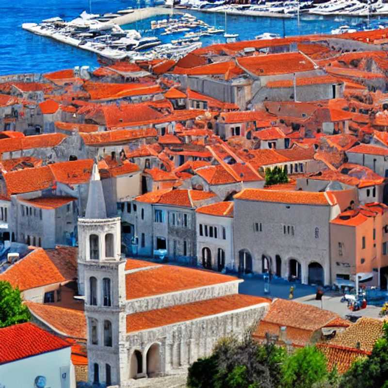 Vue printanière ensoleillée de Zadar, Croatie, montrant la beauté de la côte Adriatique et invitant à l'exploration pendant les vacances de printemps.