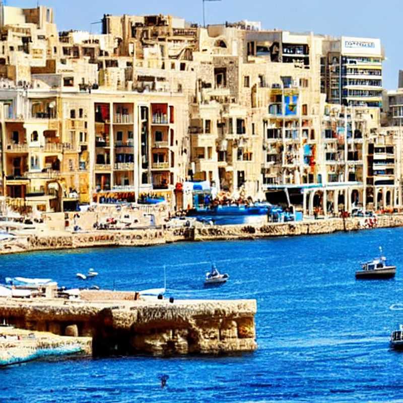 Soleil printanier sur Sliema, Malte : Une vue pittoresque du bord de mer où les vacanciers profitent du soleil et des eaux azurées pendant leurs vacances de printemps.