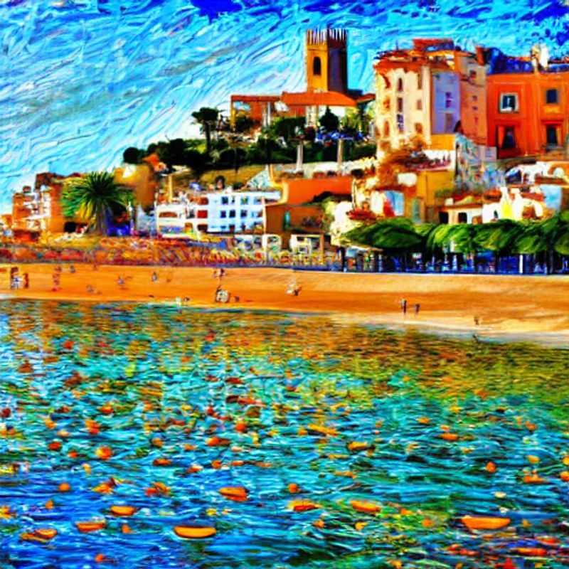 Deux jeunes exploratrices, capturées par la magie de Sitges au printemps, contemplant les eaux azur depuis les remparts ensoleillés, un avant-goût de l'aventure qui les attend. (Two young explorers, captivated by the magic of Sitges in spring, contemplating the azure waters from the sun-drenched ramparts, a taste of the adventure that awaits them.)