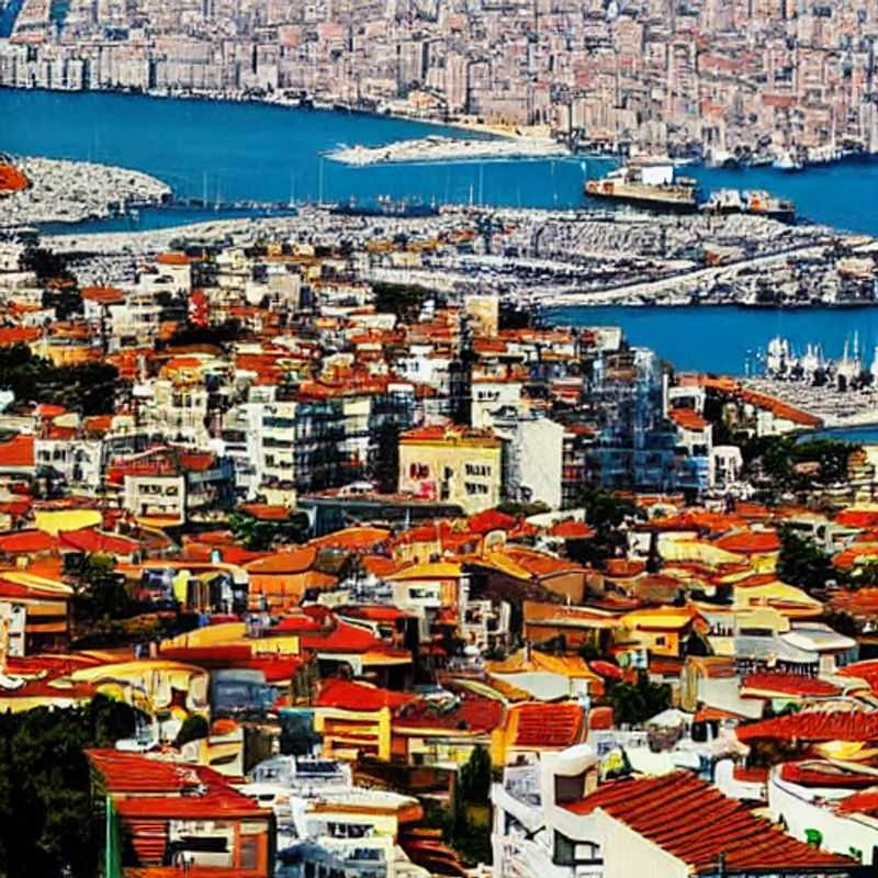 Deux jeunes explorateurs profitant du printemps à Izmir, avec la mer Égée scintillante en arrière-plan, découvrant les charmes cachés de cette ville turque vibrante.