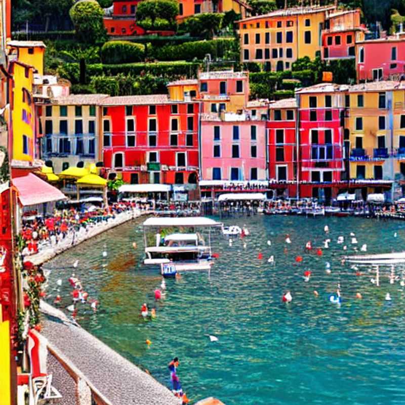 Casas coloridas de Portofino brilham sob o sol da primavera, um convite irresistível para explorar este paraíso italiano durante as férias da primavera. (Colorful houses of Portofino shine under the spring sun, an irresistible invitation to explore this Italian paradise during spring break.)