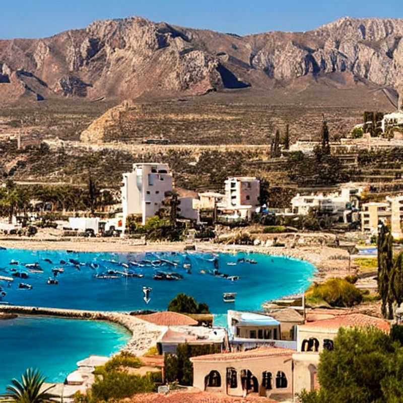 Casal admirando a beleza do porto pitoresco de Kyrenia, Chipre, com seus barcos coloridos e o castelo histórico ao fundo, aproveitando ao máximo as férias da primavera.
