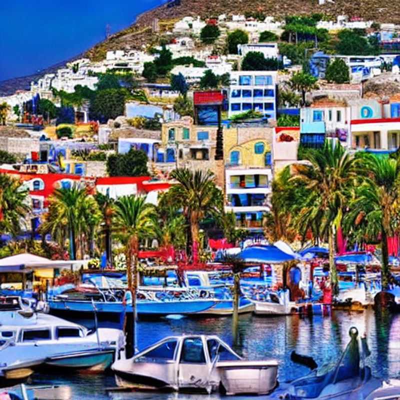 Casal aproveitando o sol da primavera e as águas cristalinas de Bodrum, Turquia, durante as férias da primavera, com o Castelo de São Pedro ao fundo.