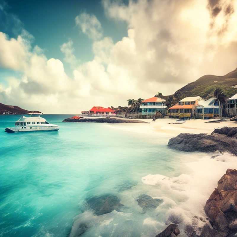 Explorador cultural de lujo disfrutando de las playas de arena blanca y aguas turquesas en St. Barts, Caribe, durante su viaje de dos semanas en invierno.