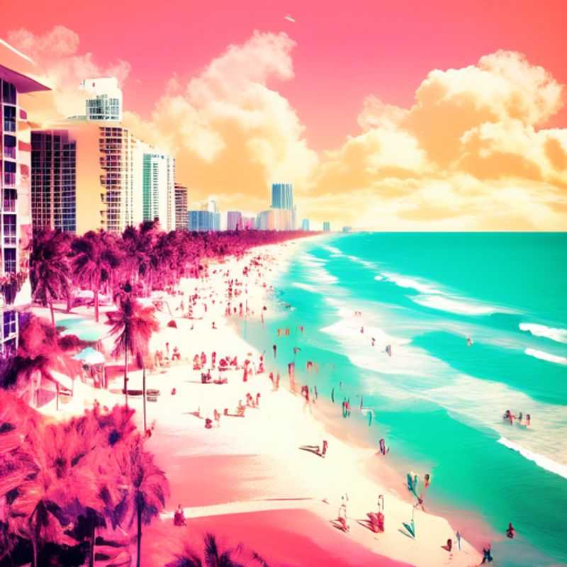 Une famille avec des enfants explorant les magnifiques plages de Miami Beach, USA, lors de leur séjour de 3 jours au printemps, découvrant la culture et le luxe en toute simplicité.