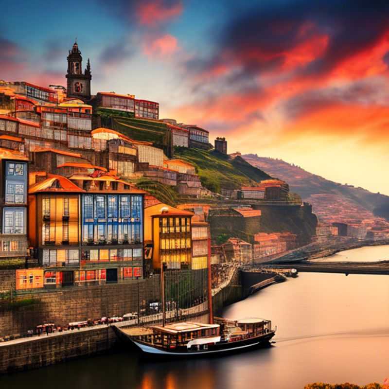 Un voyageur solo admirant les vues pittoresques de Porto, au Portugal, pendant son escapade hivernale de 5 jours, avec des bâtiments colorés et le fleuve Douro en toile de fond.