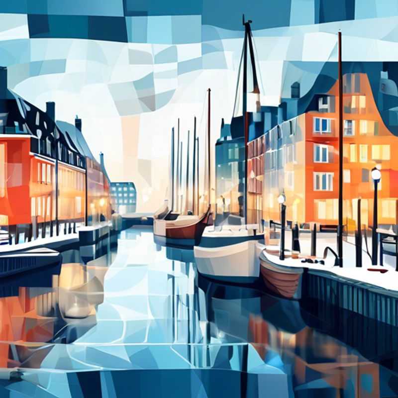 Un voyageur solitaire explorant les charmes hivernaux de Copenhague, Danemark, avec le canal Nyhavn gelé en arrière-plan, une scène pittoresque pour un séjour prolongé et luxueux dans la ville.