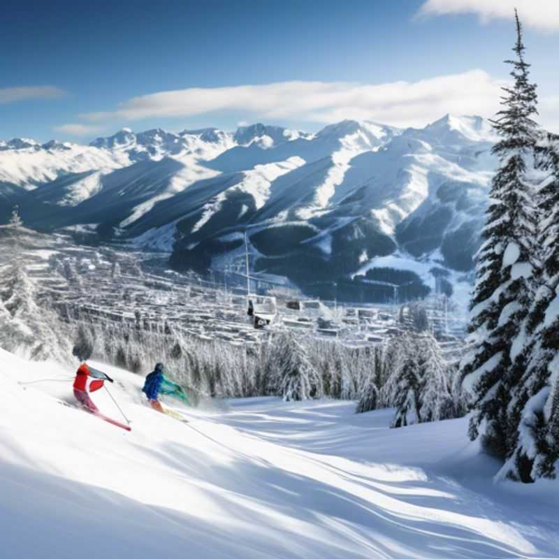 A couple indulging in a luxurious winter getaway in Whistler, Canada, surrounded by stunning snow-covered peaks and cozy chalets, as they embrace the thrill of last-minute travel for two unforgettable weeks.