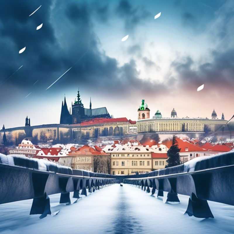 Una familia con niños disfrutando de la mágica atmósfera invernal de Praga, República Checa, mientras exploran sus encantadoras calles y monumentos históricos durante sus dos semanas de viaje de lujo.