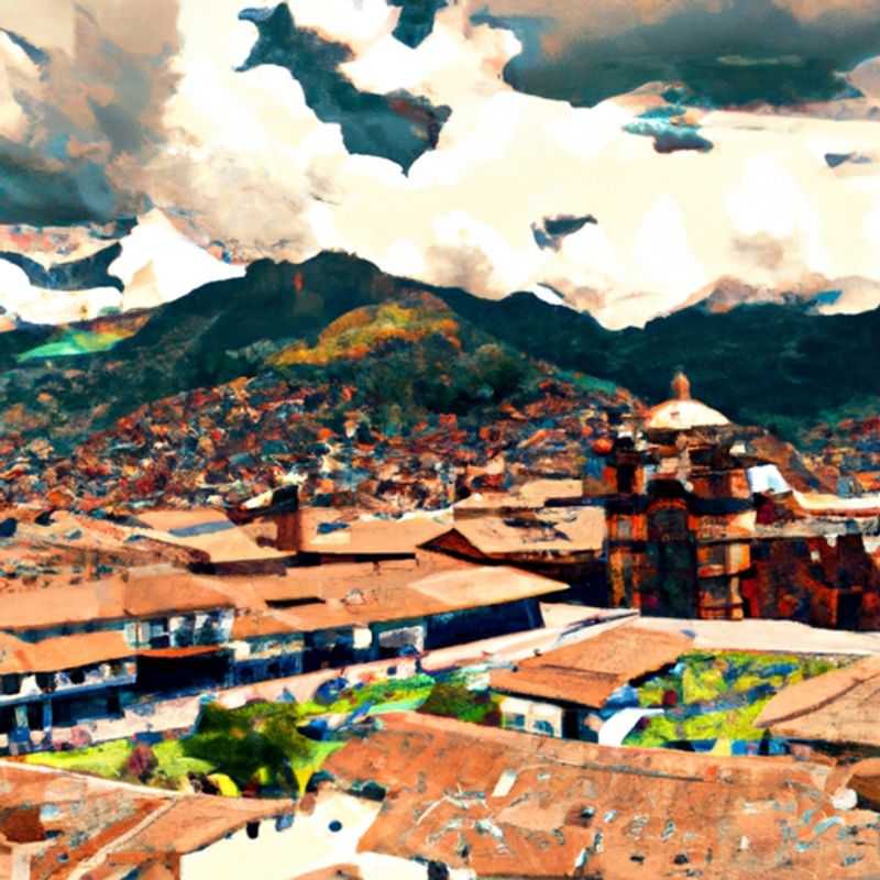 Um viajante solitário se maravilha com a beleza antiga de Cusco, Peru, cercada por montanhas imponentes sob o céu azul brilhante de verão, durante sua aventura de uma semana explorando a história e a cultura incas.