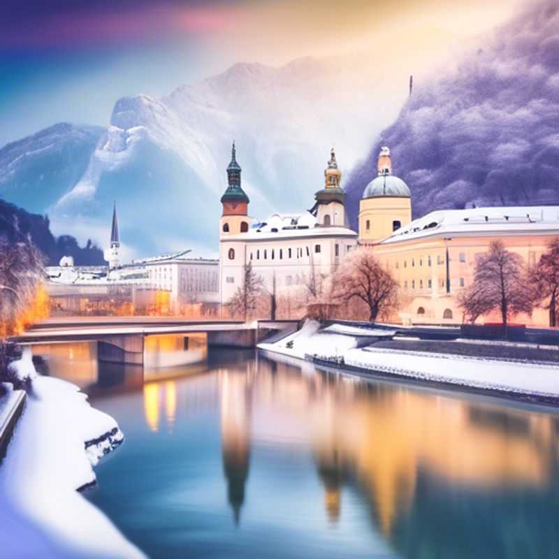 Un voyageur solo admirant le charme hivernal de Salzbourg, en Autriche, avec ses paysages enchanteurs et son ambiance romantique, lors d'une escapade de 24 heures.