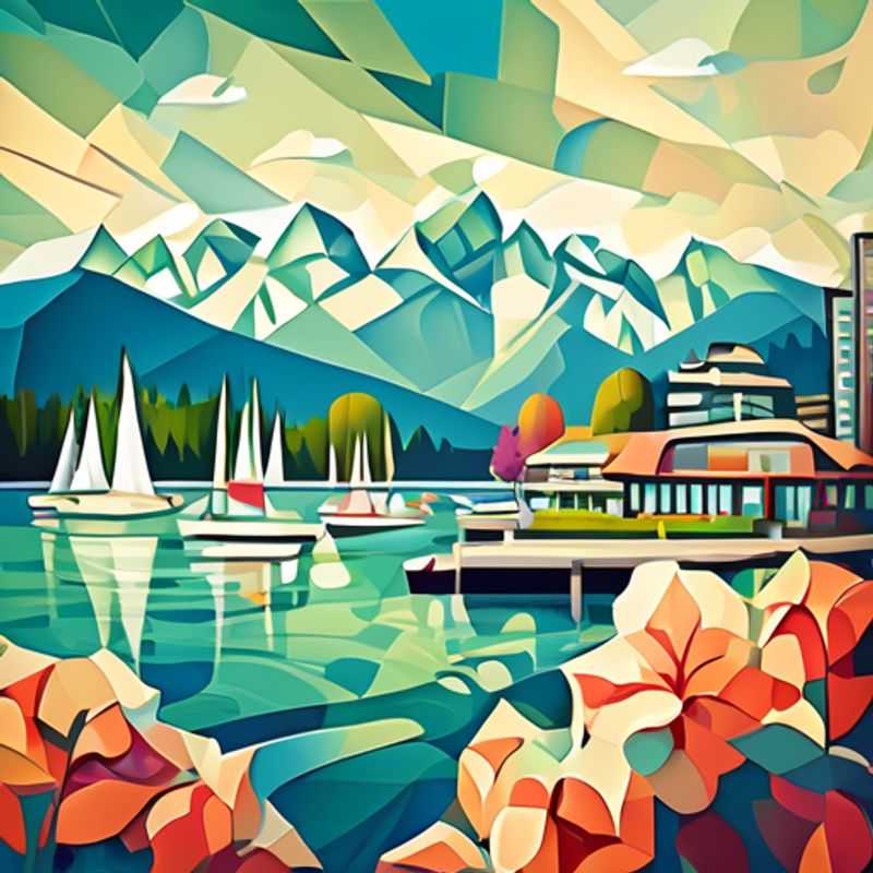 Un voyageur solo, Le Gourmet de Luxe, savourant des délices culinaires au bord de l'eau à Vancouver, Canada, pendant son séjour printanier de 5 jours.