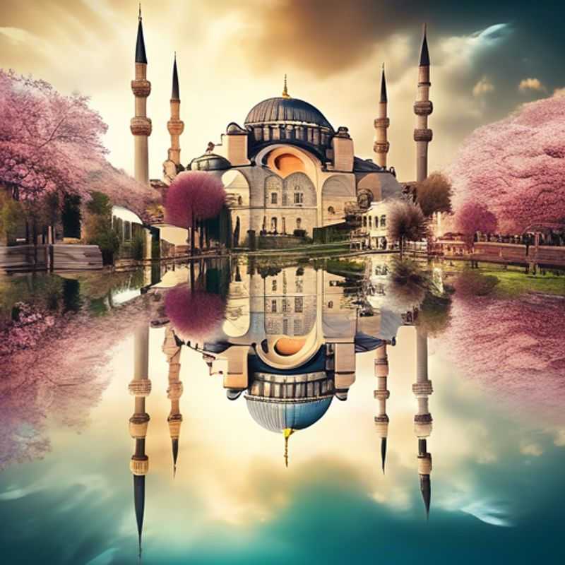 Una pareja disfrutando de la romántica vista del Bósforo en Estambul, Turquía, durante su viaje de 5 días en primavera, rodeados de flores en plena floración y la rica cultura de la ciudad.