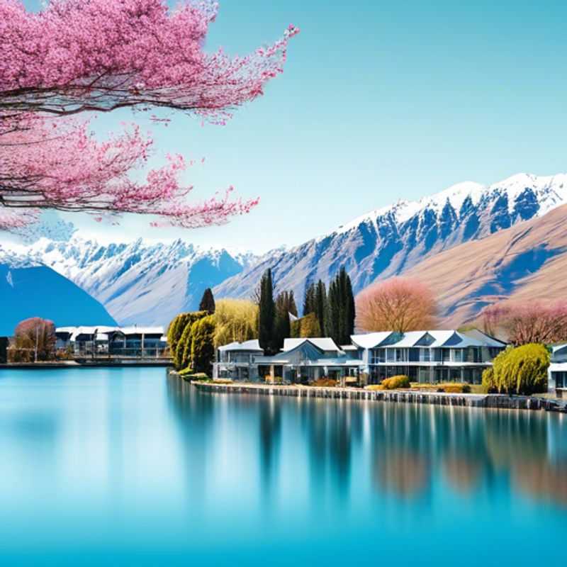 Dos parejas disfrutando de la vibrante atmósfera del Festival de Primavera en Queenstown, Nueva Zelanda, rodeadas de impresionantes paisajes y actividades de lujo durante su aventura de tres semanas.