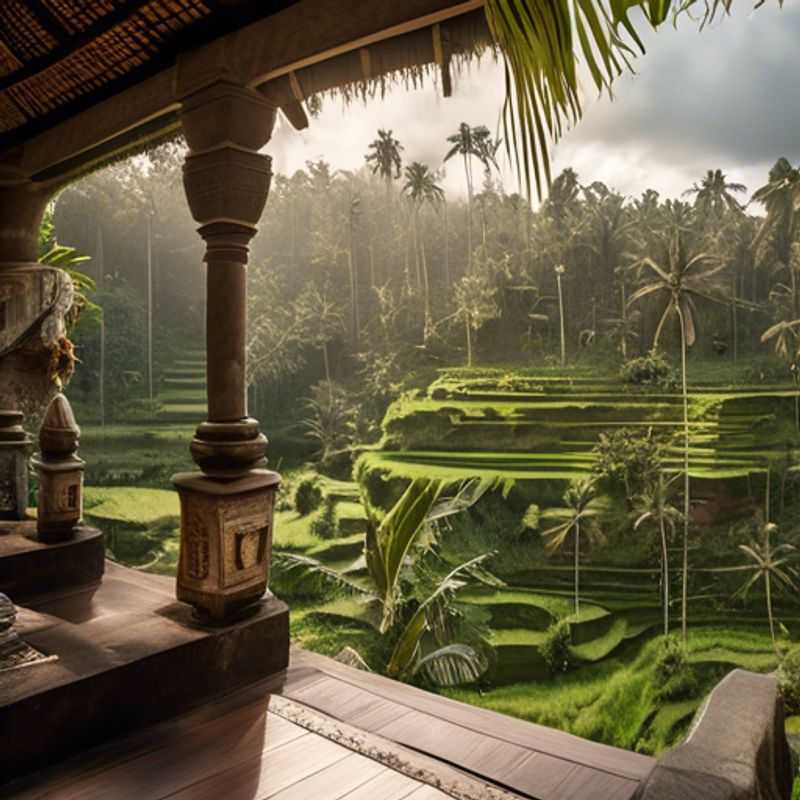 Two couples immersed in the vibrant culture of Bali, Indonesia, exploring lush rice terraces and traditional markets during their 24-hour luxury adventure in winter.