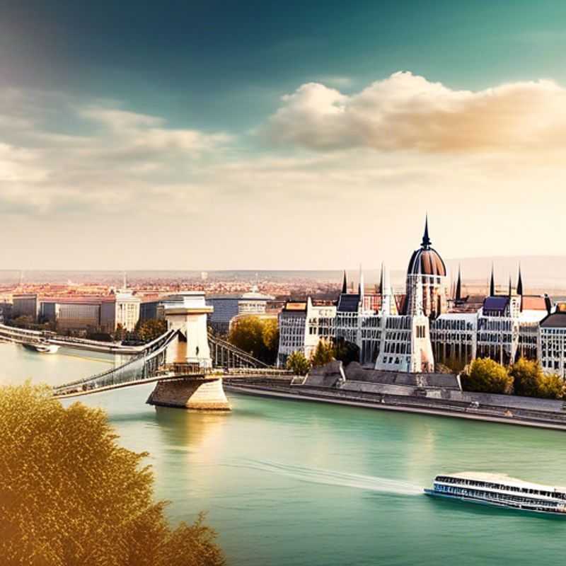 Two couples exploring the vibrant streets of Budapest, Hungary, basking in the summer sun, with the stunning Danube River and historic architecture as their backdrop during their two-week luxury getaway.
