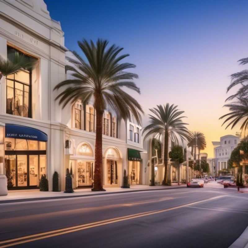 A joyful family with children exploring the glamorous streets of Beverly Hills, USA, during their luxurious 24-hour winter staycation, surrounded by palm trees and upscale boutiques.