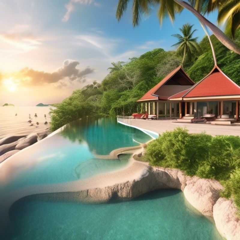 Una pareja disfrutando de un atardecer sereno en Koh Phangan, Tailandia, mientras exploran las experiencias de bienestar de lujo durante su semana de invierno.
