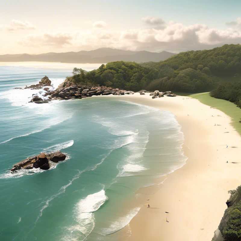 Three couples basking in the sun on the stunning beaches of Byron Bay, Australia, surrounded by vibrant spring blooms, as they embrace their luxurious three-week adventure.
