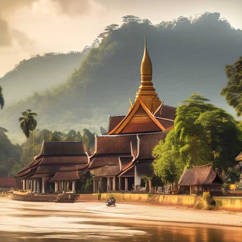 Un voyageur solo découvrant la sérénité de Luang Prabang, Laos, entouré de temples anciens et de paysages printaniers luxuriants, lors d'un séjour de trois semaines.