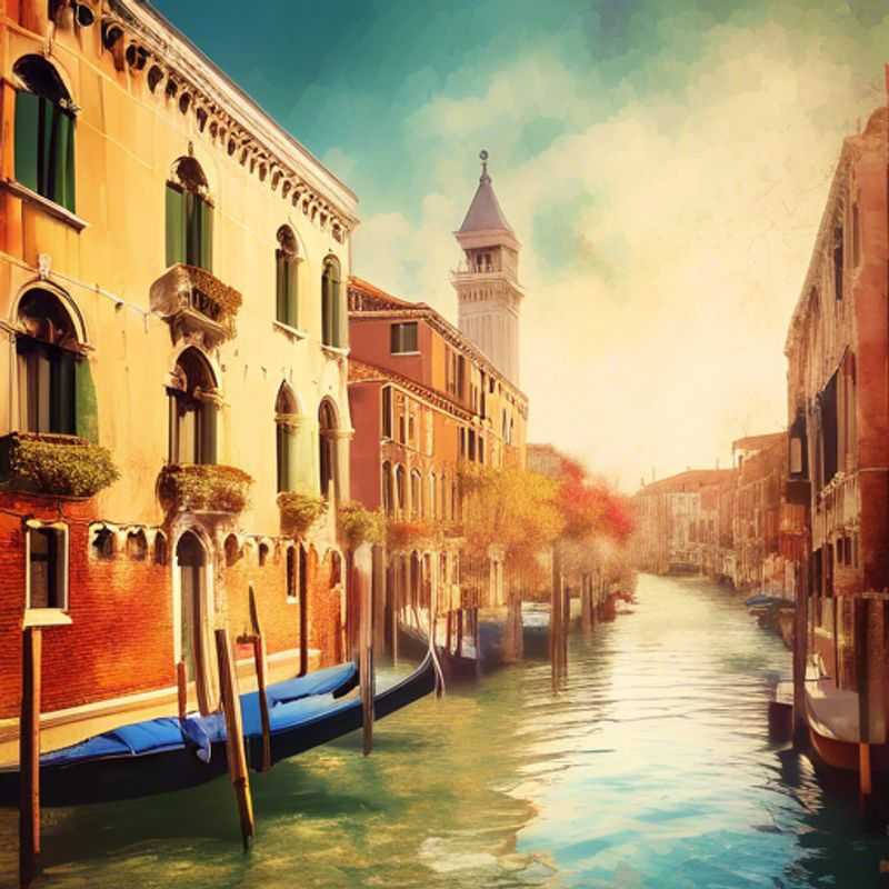 Viajante solo explorando os encantos de Veneza, Itália, durante a primavera, cercado por canais serenos e arquitetura deslumbrante, em uma jornada de duas semanas como o Viajante de Luxo de Longa Duração.