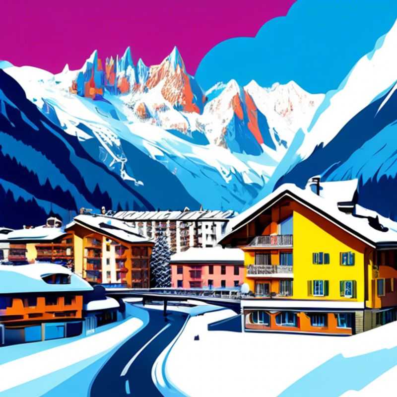 Dos parejas ejecutivas disfrutando de un día de invierno en Chamonix, Francia. Las majestuosas montañas nevadas, un telón de fondo para una escapada de lujo y aventura en los Alpes franceses.