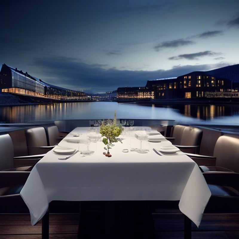Un couple, les Gourmets de Luxe, savourant la cuisine raffinée d'Oslo, Norvège, pendant leur escapade hivernale de deux semaines, avec des paysages enneigés en toile de fond.