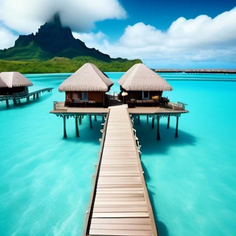 Un viajero solitario disfrutando de la impresionante vista de las aguas turquesas de Bora Bora, Polinesia Francesa, durante su escapada de dos semanas en otoño.