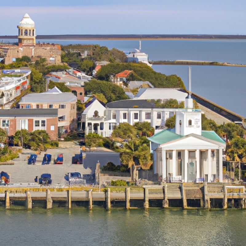 Família curtindo a beleza tranquila da Battery em Charleston, EUA, durante suas férias de inverno de 2 semanas. A icônica igreja de St. Michael's se destaca no horizonte, adicionando um toque de história à cena.