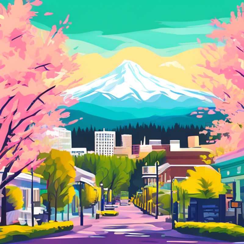 Deux couples profitant de l'effervescence du printemps à Portland, USA, lors de leur escapade de trois jours au festival de luxe, entourés de fleurs en pleine floraison et d'une ambiance festive.