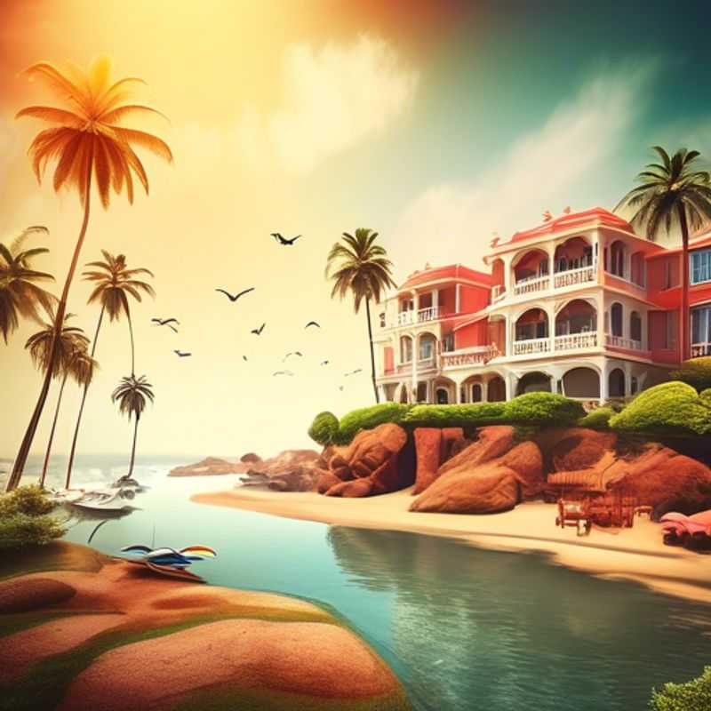 Dos parejas disfrutando de una escapada de lujo de 24 horas en Goa, India, bajo el sol de verano, rodeados de playas de arena dorada y exuberante vegetación.