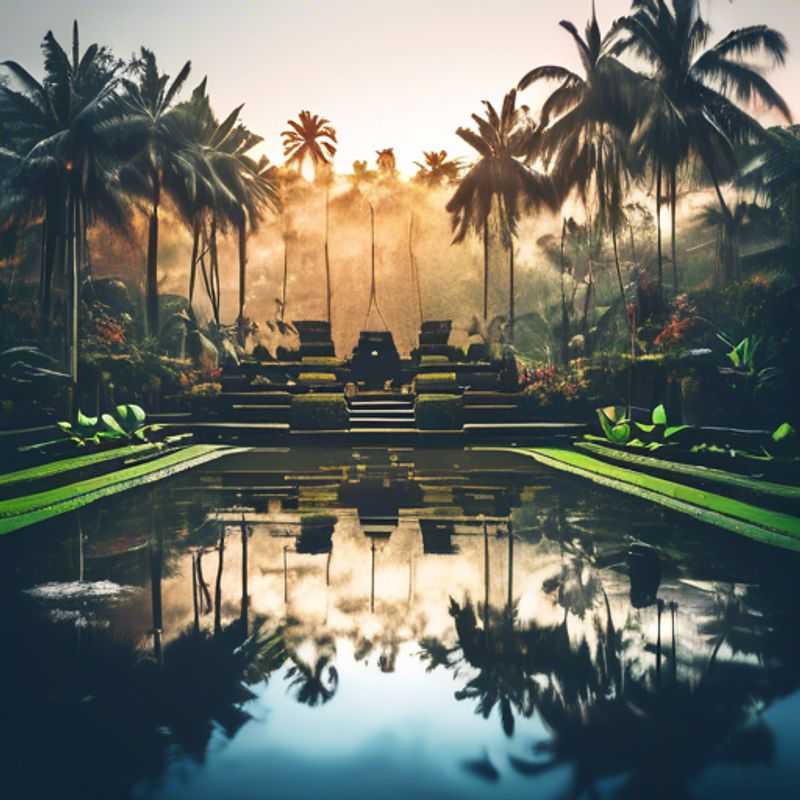 Un couple luxueux éco-touriste explorant les rizières verdoyantes d'Ubud, en Indonésie, pendant leur séjour hivernal de deux semaines, entouré de la beauté naturelle et de la culture vibrante de la région.