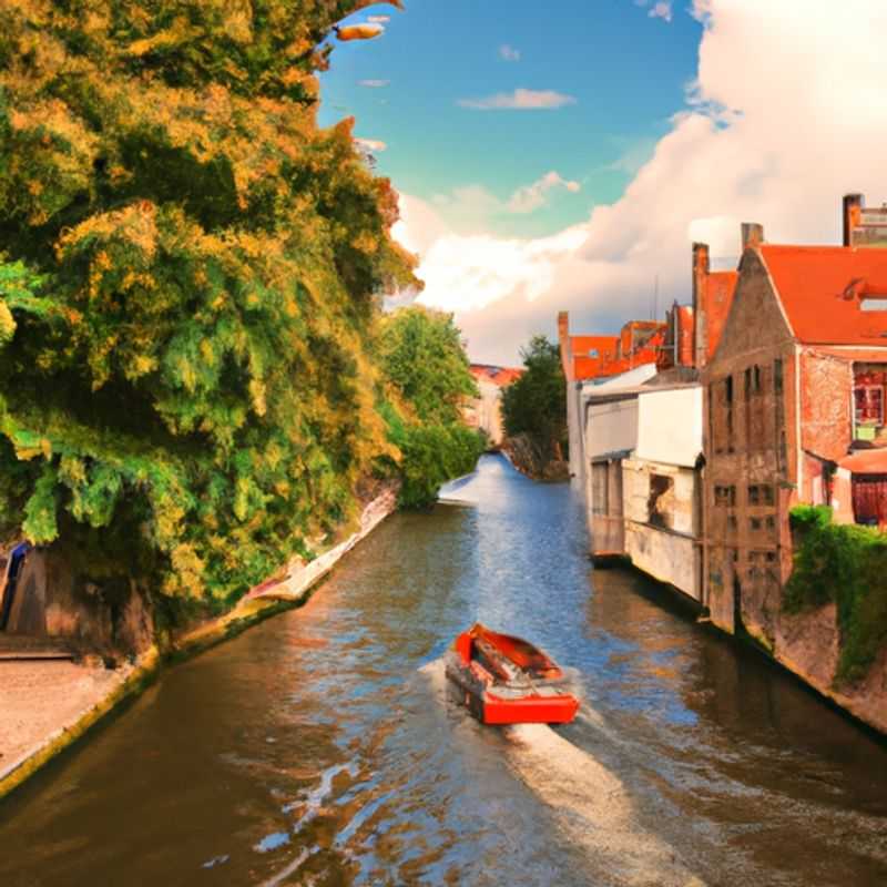 Um casal passeando pelas encantadoras ruas de Bruges, Bélgica, durante sua viagem de três dias na primavera, apreciando a arquitetura medieval e os canais pitorescos.