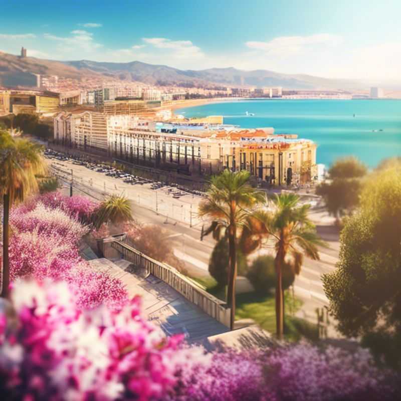 Un voyageur solitaire explorant la beauté culturelle de Málaga, en Espagne, entouré de fleurs printanières, pendant son séjour de trois semaines.