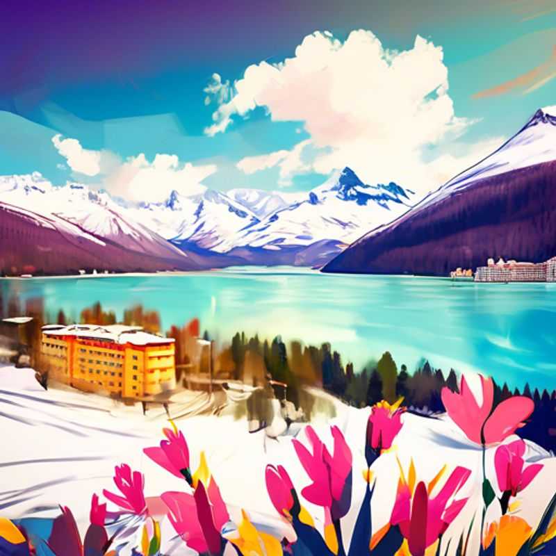 Trois couples de voyageurs d'affaires de luxe profitant de la vue imprenable sur le lac gelé et les montagnes environnantes à St. Moritz, en Suisse, lors de leur escapade de 24 heures au printemps.