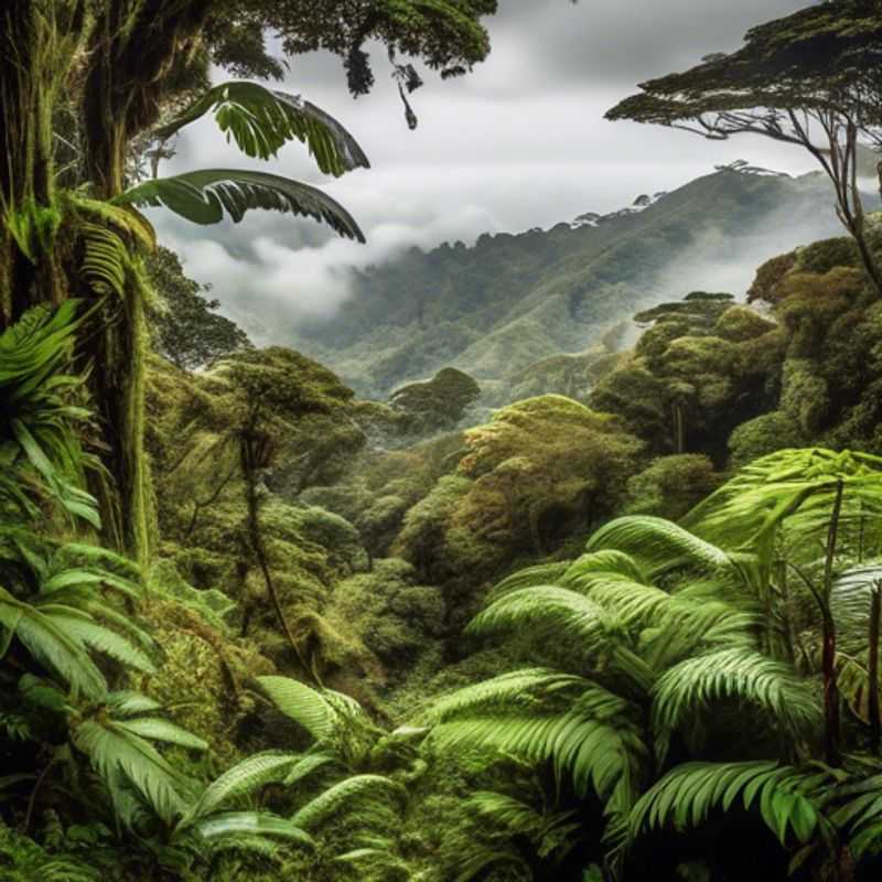 Un voyageur solitaire explorant la beauté luxuriante de Monteverde, Costa Rica, en tant qu'écotouriste de luxe, entouré de la biodiversité pendant une semaine d'automne.