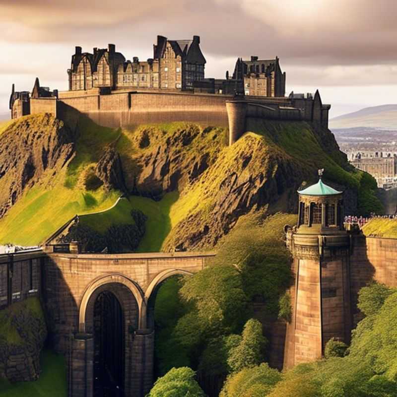 A couple immersed in the lush spring blooms of Edinburgh, Scotland, exploring historic streets and eco-friendly attractions during their 5-day luxury eco-tour.