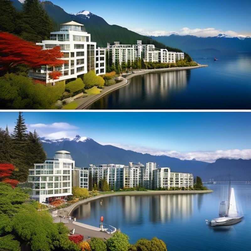 Un voyageur solo, Le Gourmet de Luxe, savourant des délices culinaires au bord de l'eau à Vancouver, Canada, pendant son séjour printanier de 5 jours.