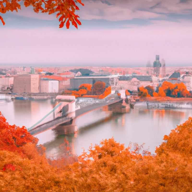 Budapest no outono: três casais exploram a beleza da cidade, com a deslumbrante Ponte das Correntes ao fundo, um símbolo da vibrante atmosfera e rica história da capital húngara durante sua viagem de cinco dias.