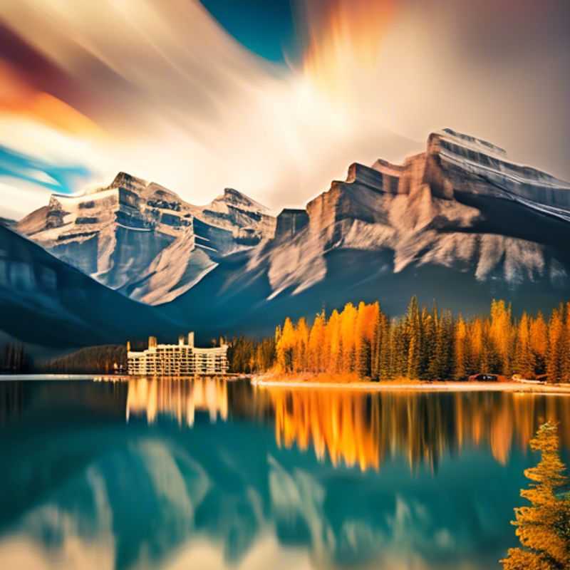 Une famille avec des enfants explorant le paysage spectaculaire de Banff, Canada, lors de leur voyage d'une semaine en automne, entourée de couleurs flamboyantes et de montagnes majestueuses.
