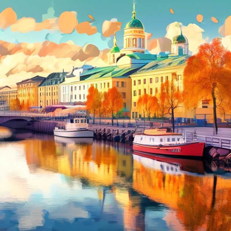 Tres parejas del Grupo de Viajeros de Lujo disfrutando de la vibrante belleza otoñal de Helsinki, Finlandia, durante su escapada de dos semanas.